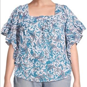 ✨NWT‼️✨ Aqua Blue Paisley Ruffle Sleeve Top